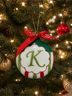 Michaels Green and Red Monogram Ornament